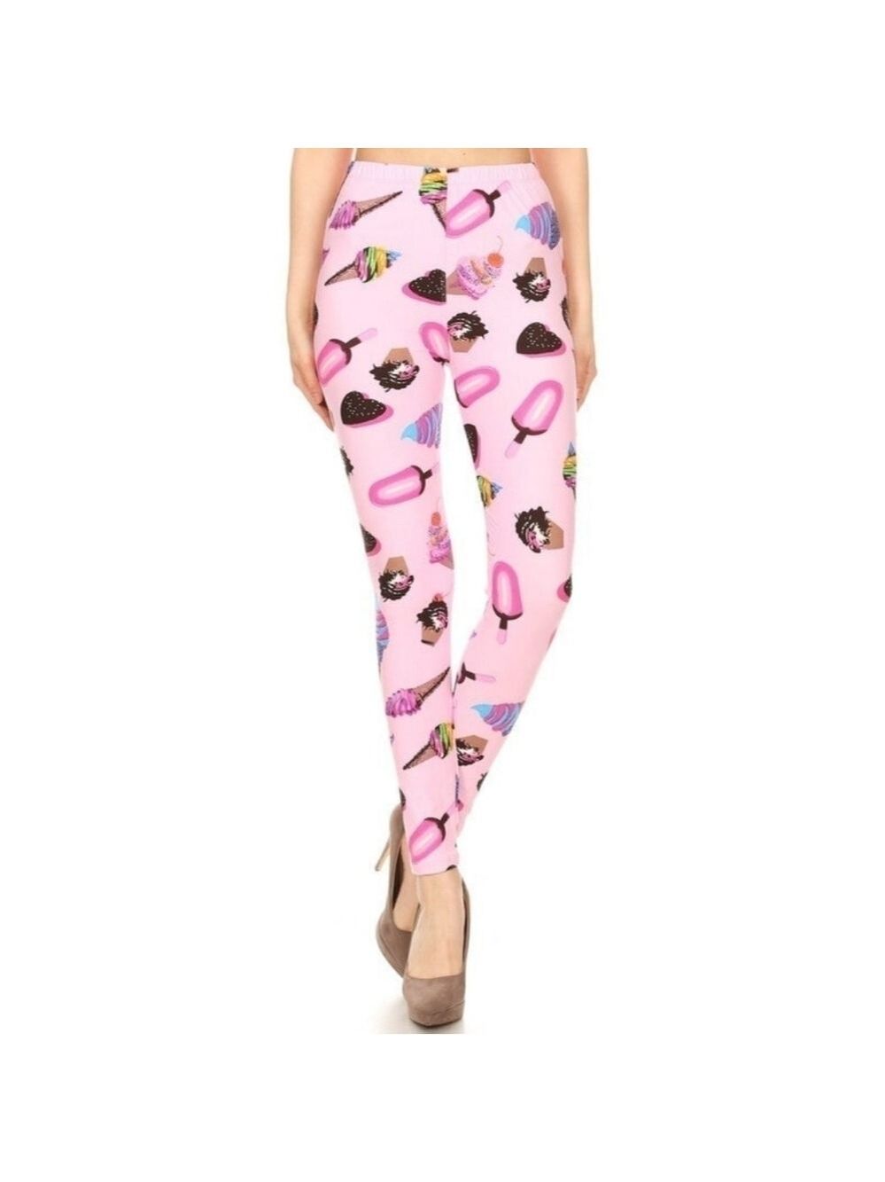 LEGGINGS DEPOT PINK Multi Color Ice Cream Print Full Length Size 10 NWT